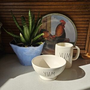 "YUM" Cream Ceramic Bowl and Mug Set